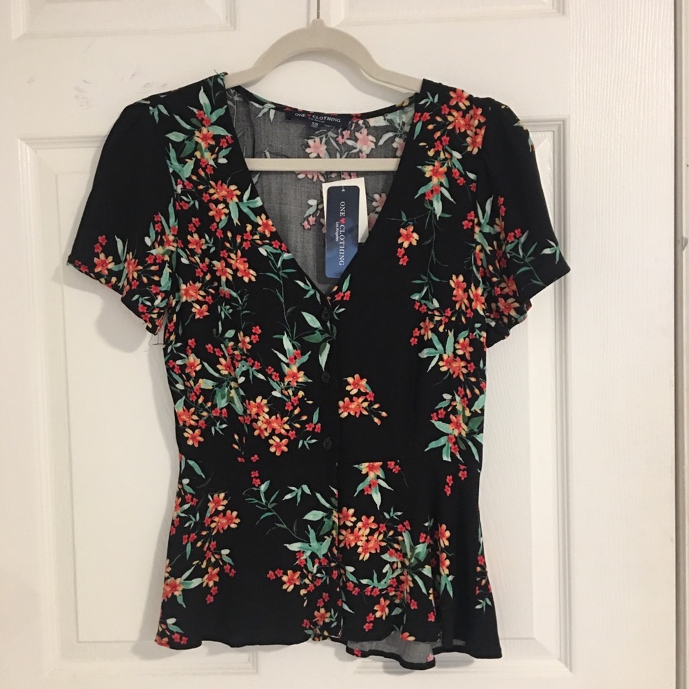 Black Floral Top - XS